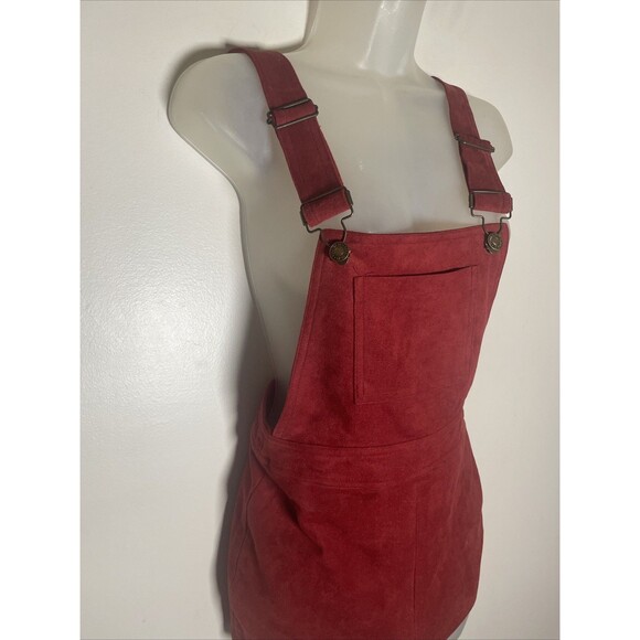 Forever 21 Overall Shorts Faux Suede Rust Orange Red Brass Buckles S - Picture 2 of 5